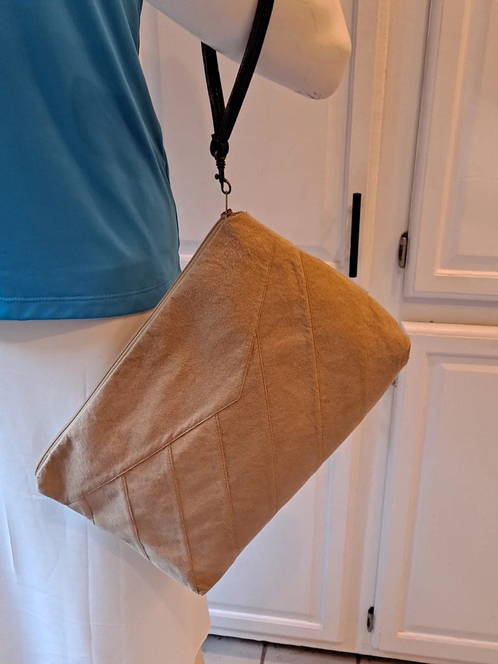 Dorli Tan Ultra Suede Wristlet Clutch Set - 3-Piece Vintage 80s Patchwork Design